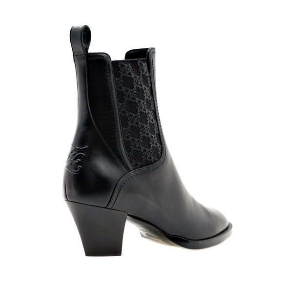 Fendi Ankle Boots Karligraphy Black Leather Booties Size 37 New - Picture 3 of 6